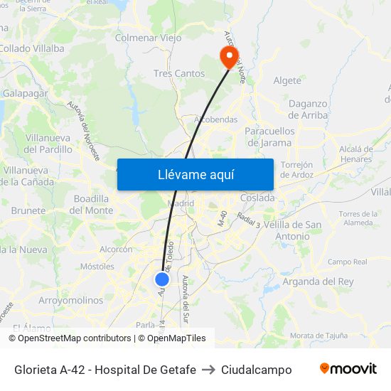 Glorieta A-42 - Hospital De Getafe to Ciudalcampo map
