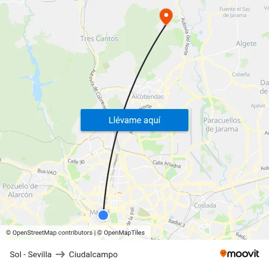 Sol - Sevilla to Ciudalcampo map