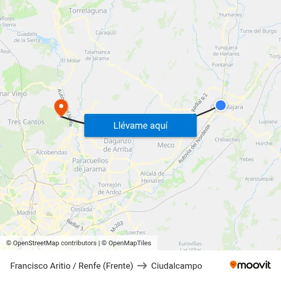 Francisco Aritio / Renfe (Frente) to Ciudalcampo map