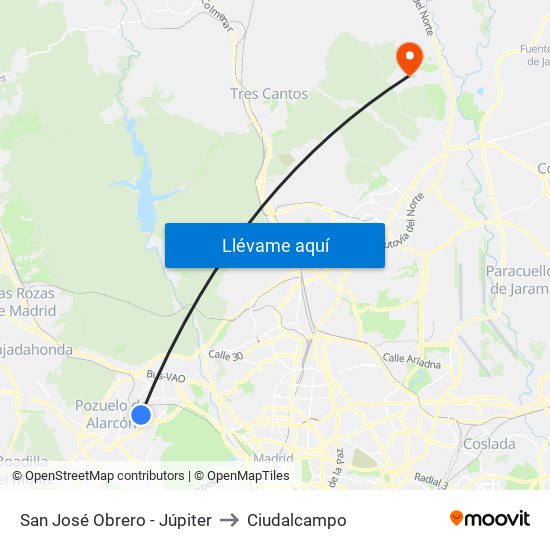 San José Obrero - Júpiter to Ciudalcampo map