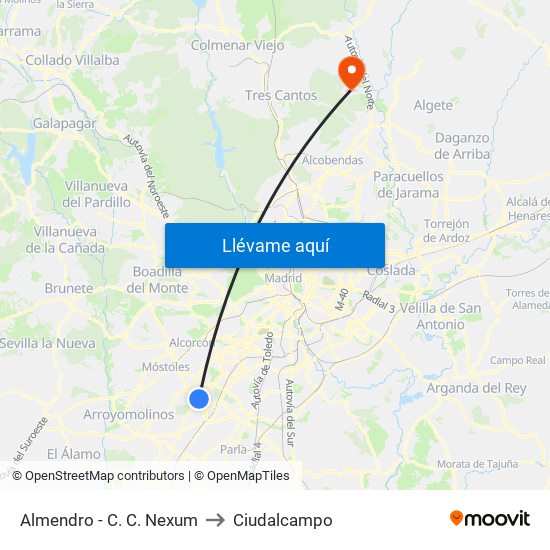 Almendro - C. C. Nexum to Ciudalcampo map