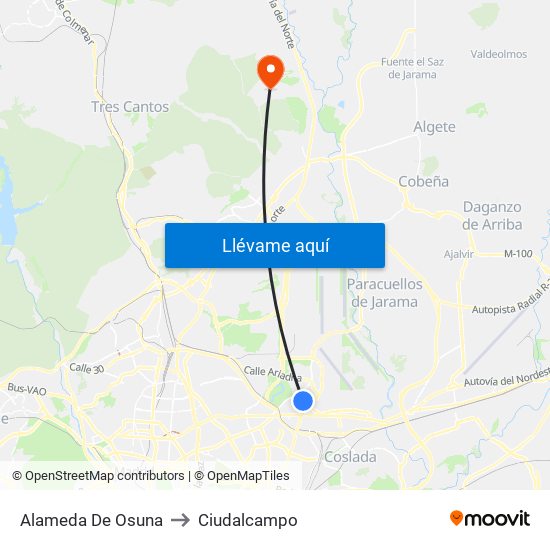 Alameda De Osuna to Ciudalcampo map