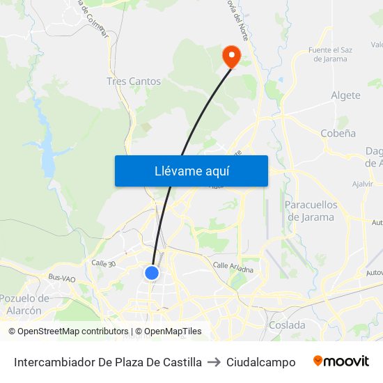 Intercambiador De Plaza De Castilla to Ciudalcampo map
