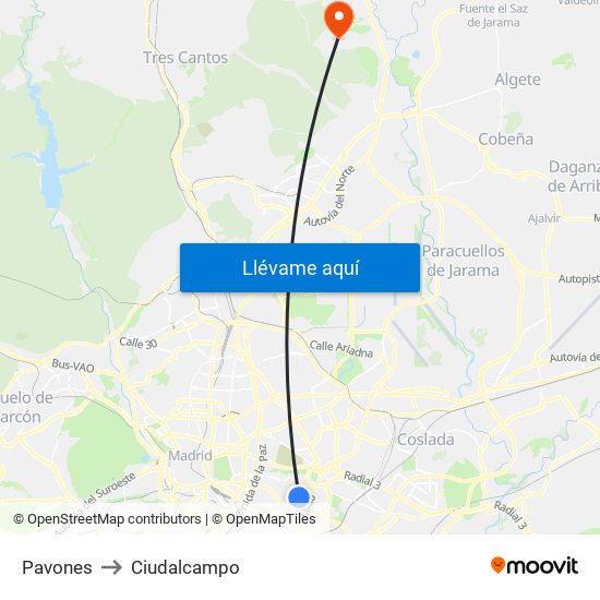 Pavones to Ciudalcampo map