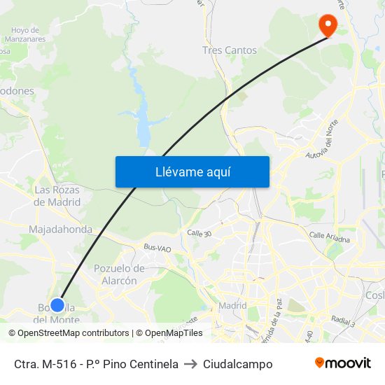 Ctra. M-516 - P.º Pino Centinela to Ciudalcampo map