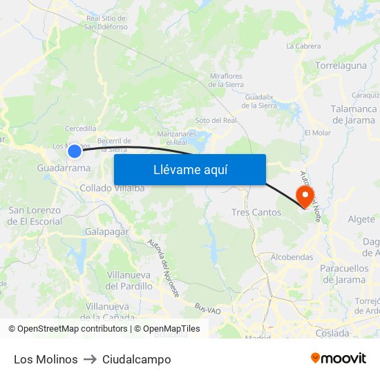 Los Molinos to Ciudalcampo map