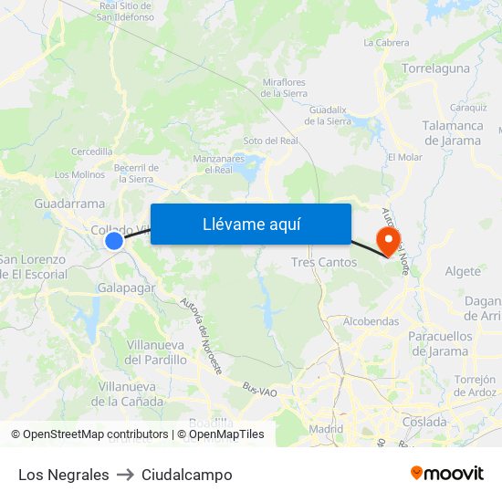Los Negrales to Ciudalcampo map