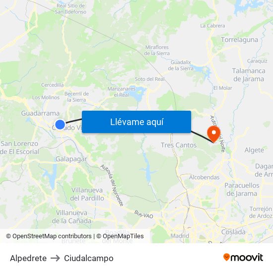 Alpedrete to Ciudalcampo map