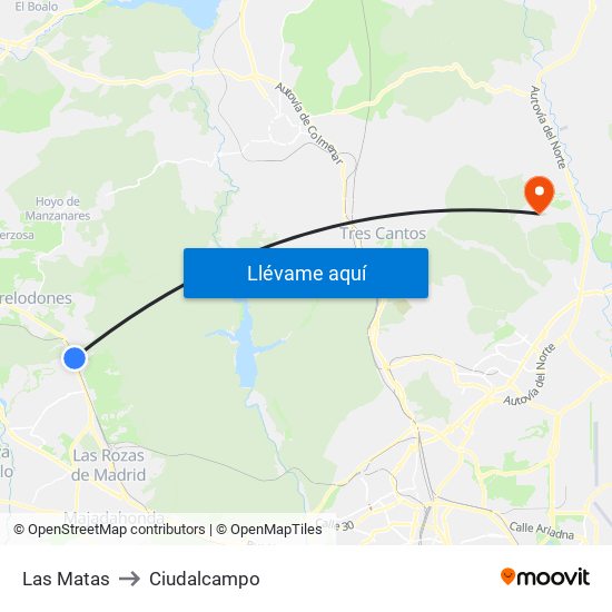 Las Matas to Ciudalcampo map