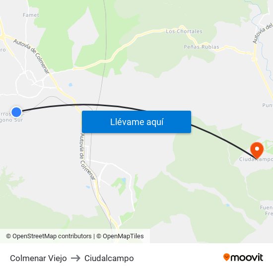 Colmenar Viejo to Ciudalcampo map
