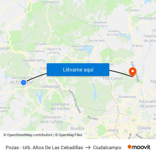 Pozas - Urb. Altos De Las Cebadillas to Ciudalcampo map
