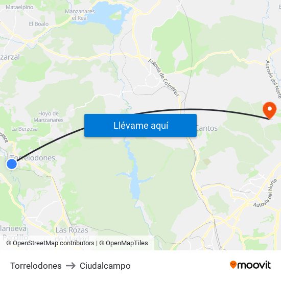 Torrelodones to Ciudalcampo map