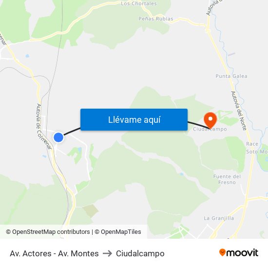 Av. Actores - Av. Montes to Ciudalcampo map
