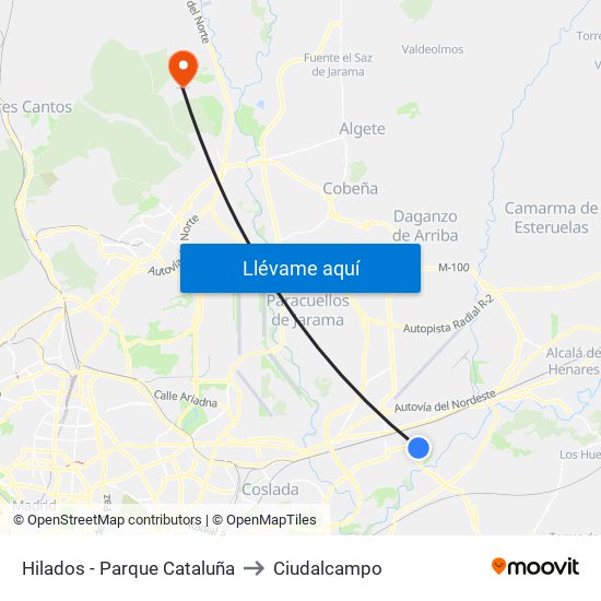Hilados - Parque Cataluña to Ciudalcampo map