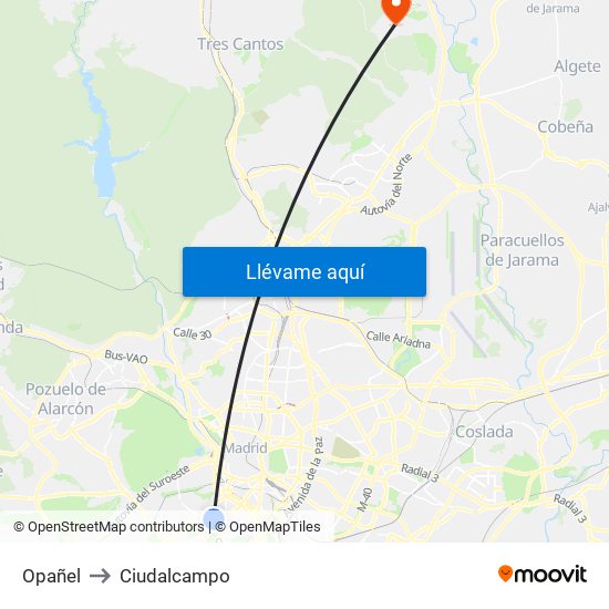 Opañel to Ciudalcampo map