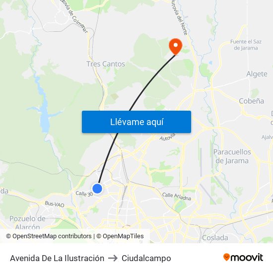 Avenida De La Ilustración to Ciudalcampo map