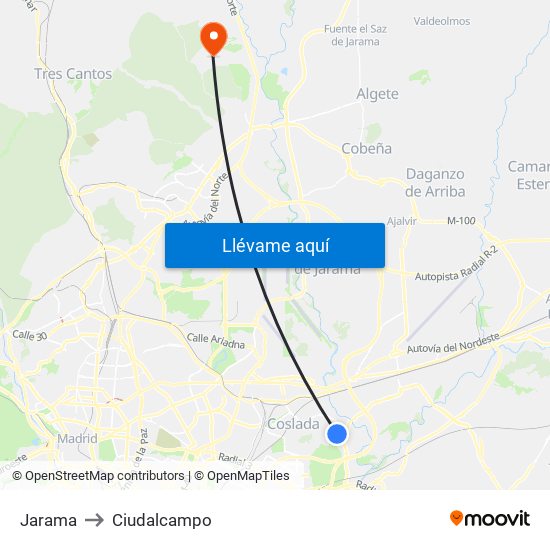 Jarama to Ciudalcampo map