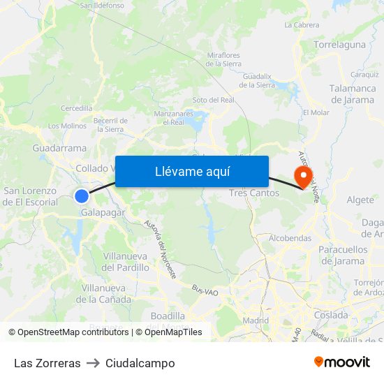 Las Zorreras to Ciudalcampo map