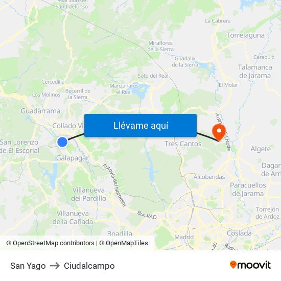 San Yago to Ciudalcampo map