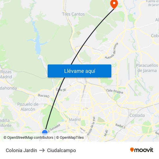 Colonia Jardín to Ciudalcampo map