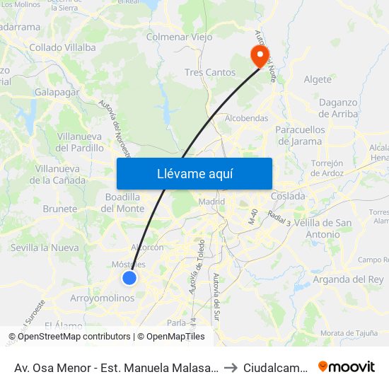 Av. Osa Menor - Est. Manuela Malasaña to Ciudalcampo map