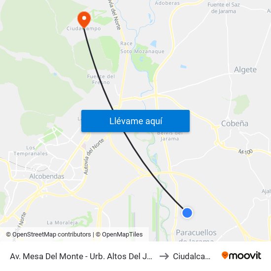 Av. Mesa Del Monte - Urb. Altos Del Jarama to Ciudalcampo map