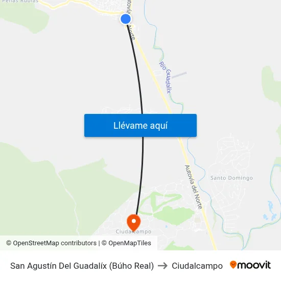 San Agustín Del Guadalíx (Búho Real) to Ciudalcampo map