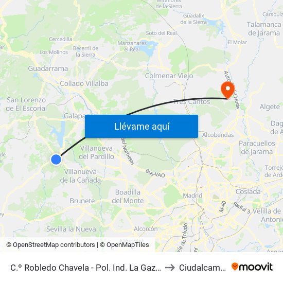 C.º Robledo Chavela - Pol. Ind. La Gazuela to Ciudalcampo map