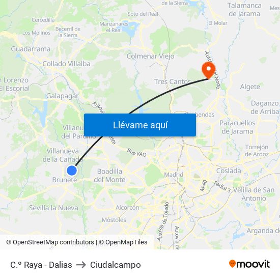C.º Raya - Dalias to Ciudalcampo map