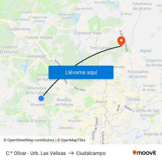 C.º Olivar - Urb. Las Velisas to Ciudalcampo map