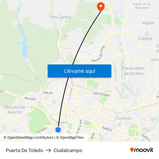 Puerta De Toledo to Ciudalcampo map