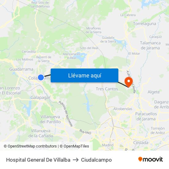 Hospital General De Villalba to Ciudalcampo map