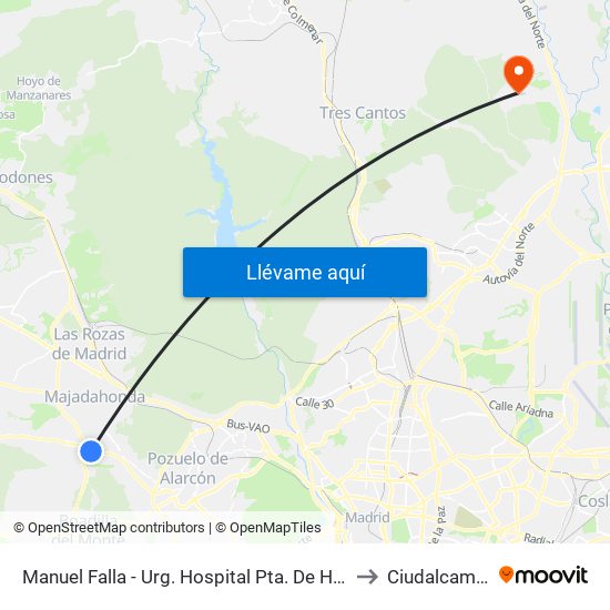 Manuel Falla - Urg. Hospital Pta. De Hierro to Ciudalcampo map