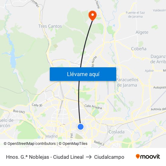 Hnos. G.ª Noblejas - Ciudad Lineal to Ciudalcampo map
