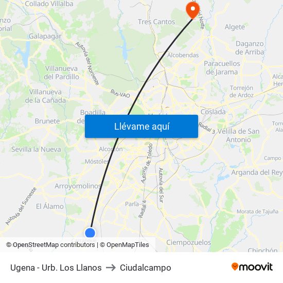 Ugena - Urb. Los Llanos to Ciudalcampo map