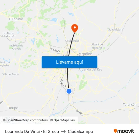 Leonardo Da Vinci - El Greco to Ciudalcampo map