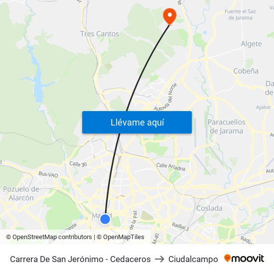 Carrera De San Jerónimo - Cedaceros to Ciudalcampo map