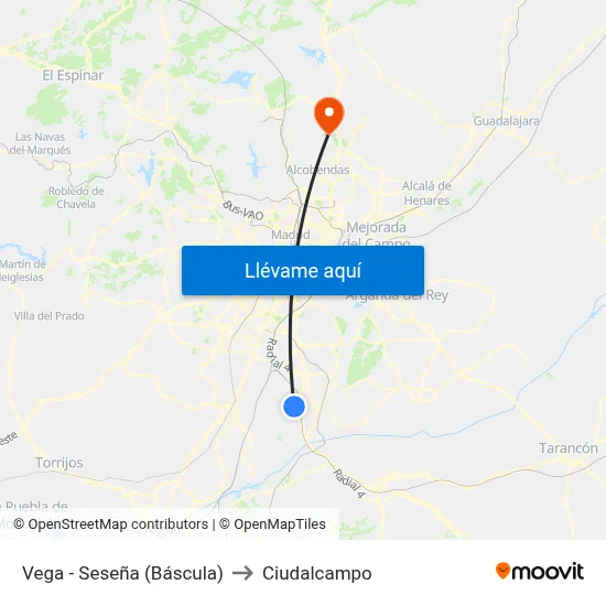 Vega - Seseña (Báscula) to Ciudalcampo map