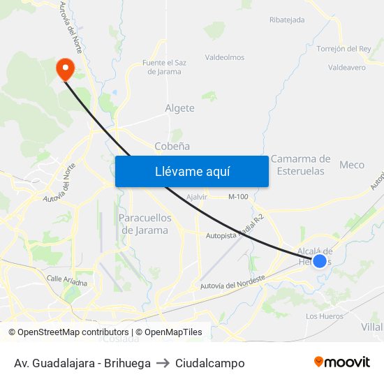 Av. Guadalajara - Brihuega to Ciudalcampo map