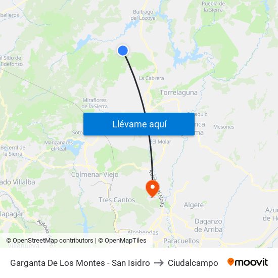 Garganta De Los Montes - San Isidro to Ciudalcampo map
