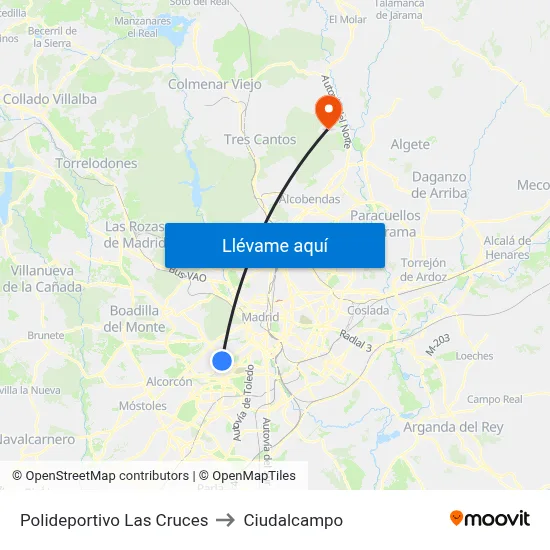 Polideportivo Las Cruces to Ciudalcampo map