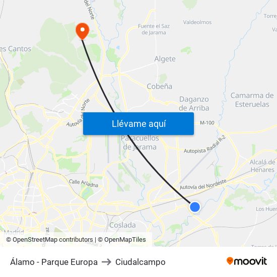 Álamo - Parque Europa to Ciudalcampo map
