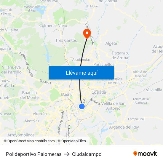Polideportivo Palomeras to Ciudalcampo map