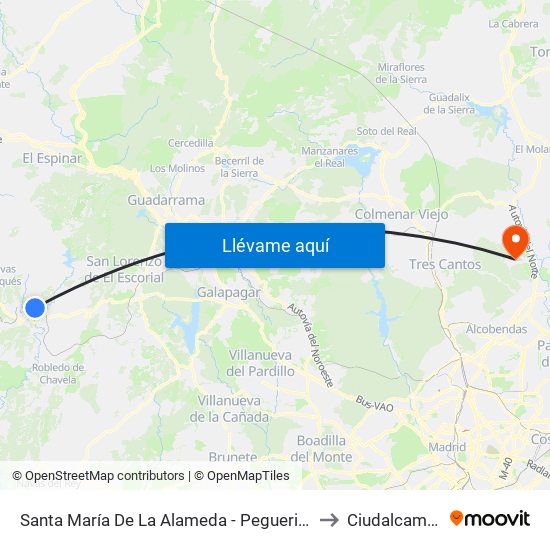 Santa María De La Alameda - Peguerinos to Ciudalcampo map