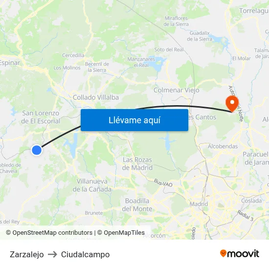 Zarzalejo to Ciudalcampo map
