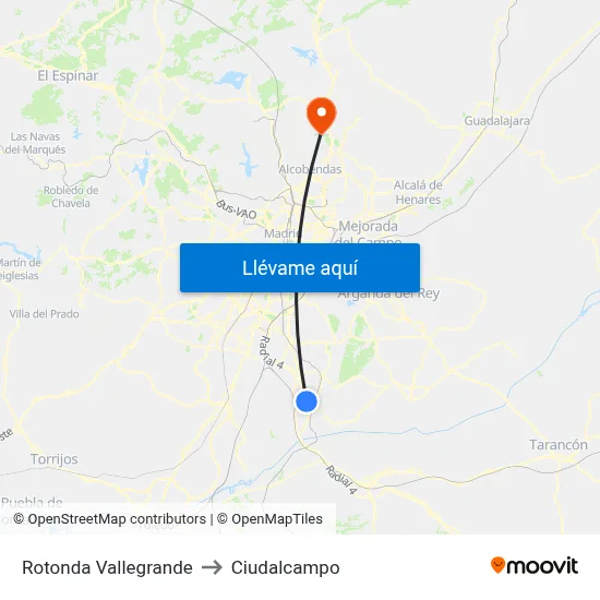Rotonda Vallegrande to Ciudalcampo map