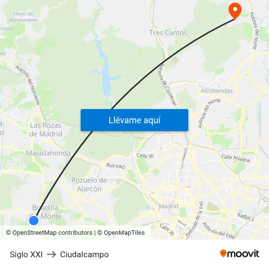 Siglo XXI to Ciudalcampo map