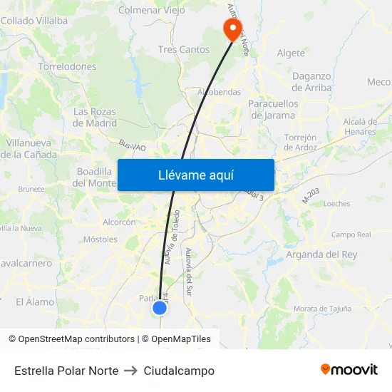 Estrella Polar Norte to Ciudalcampo map