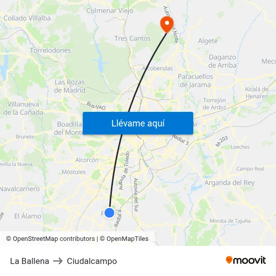 La Ballena to Ciudalcampo map