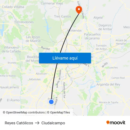 Reyes Católicos to Ciudalcampo map
